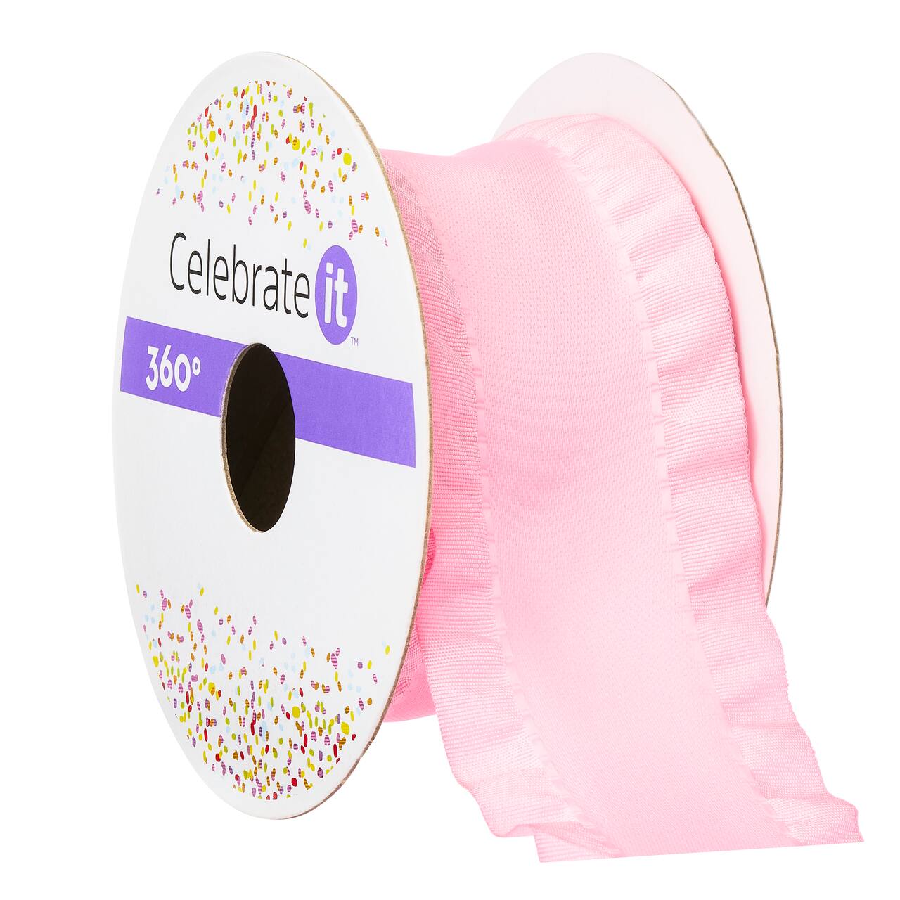 12 Pack: 1.5" x 5yd. Pink Satin Double Ruffle Ribbon by Celebrate It® 360°™